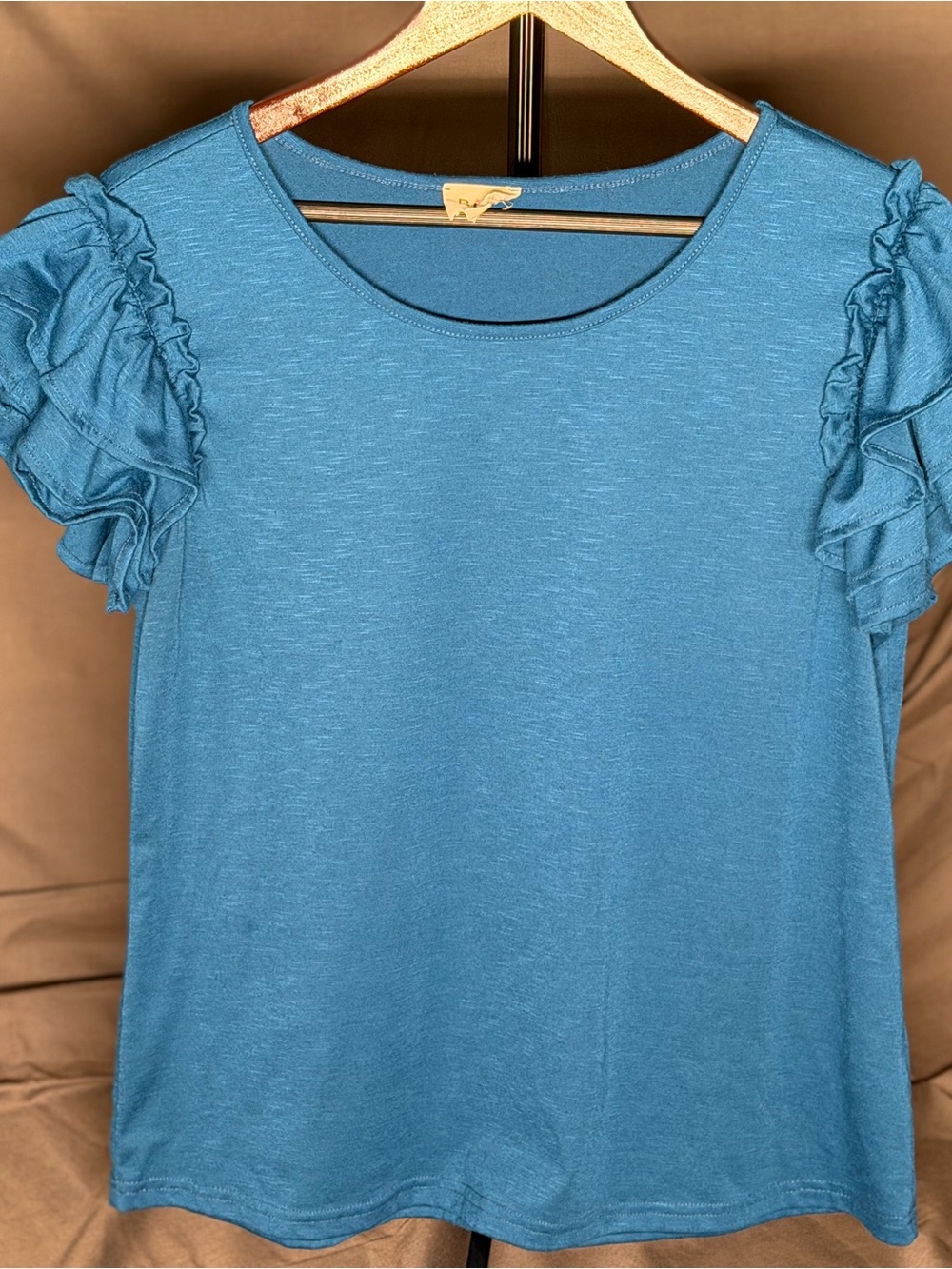BiBi Teal Ruffle Sleeve Short Sleeve Tee